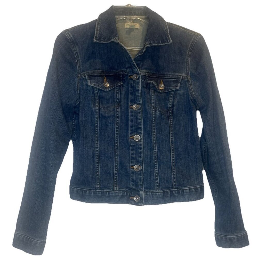 Lands End Canvas‎ Women’s Blue Denim Jean Jacket Sz S Classic Stretch Casual